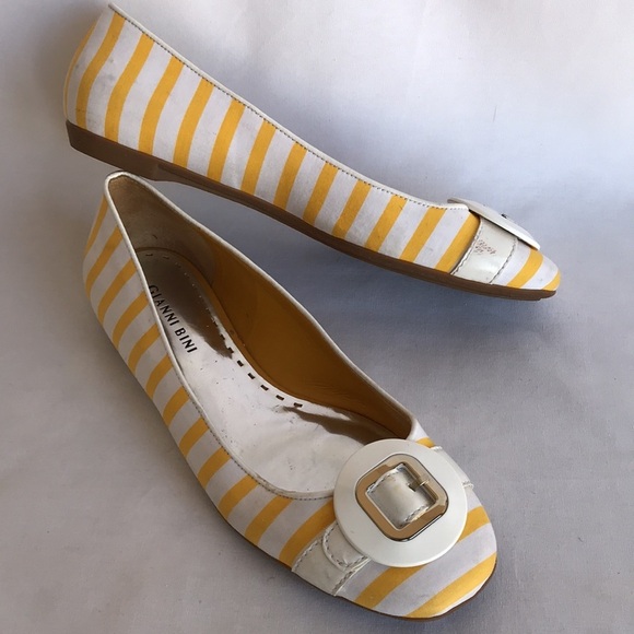Gianni Bini yellow & white striped flats w/ buckle - Picture 8 of 12